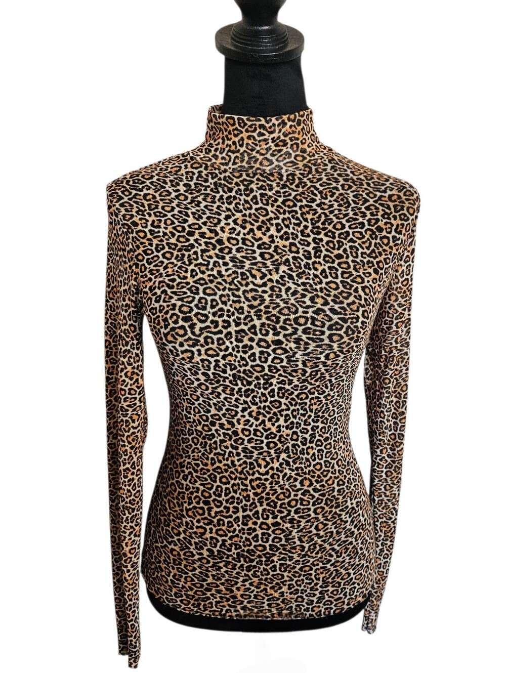 Revolve AFRM Leopard Print  Mock Neck Mesh Long Sleeve Top Size S